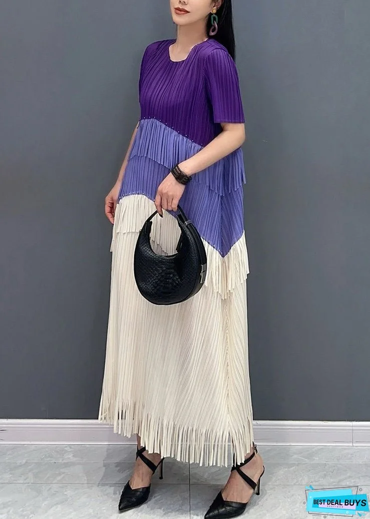 Style Purple Tasseled Patchwork Silk Long Dresses Summer