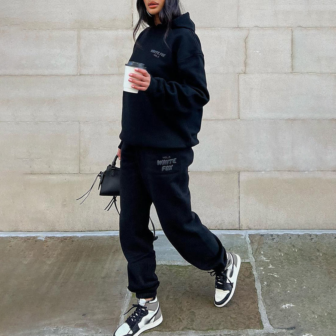 Fashion Sports LOGO Long Sleeve Pullover Hooded Sweatshirt Two Piece Set