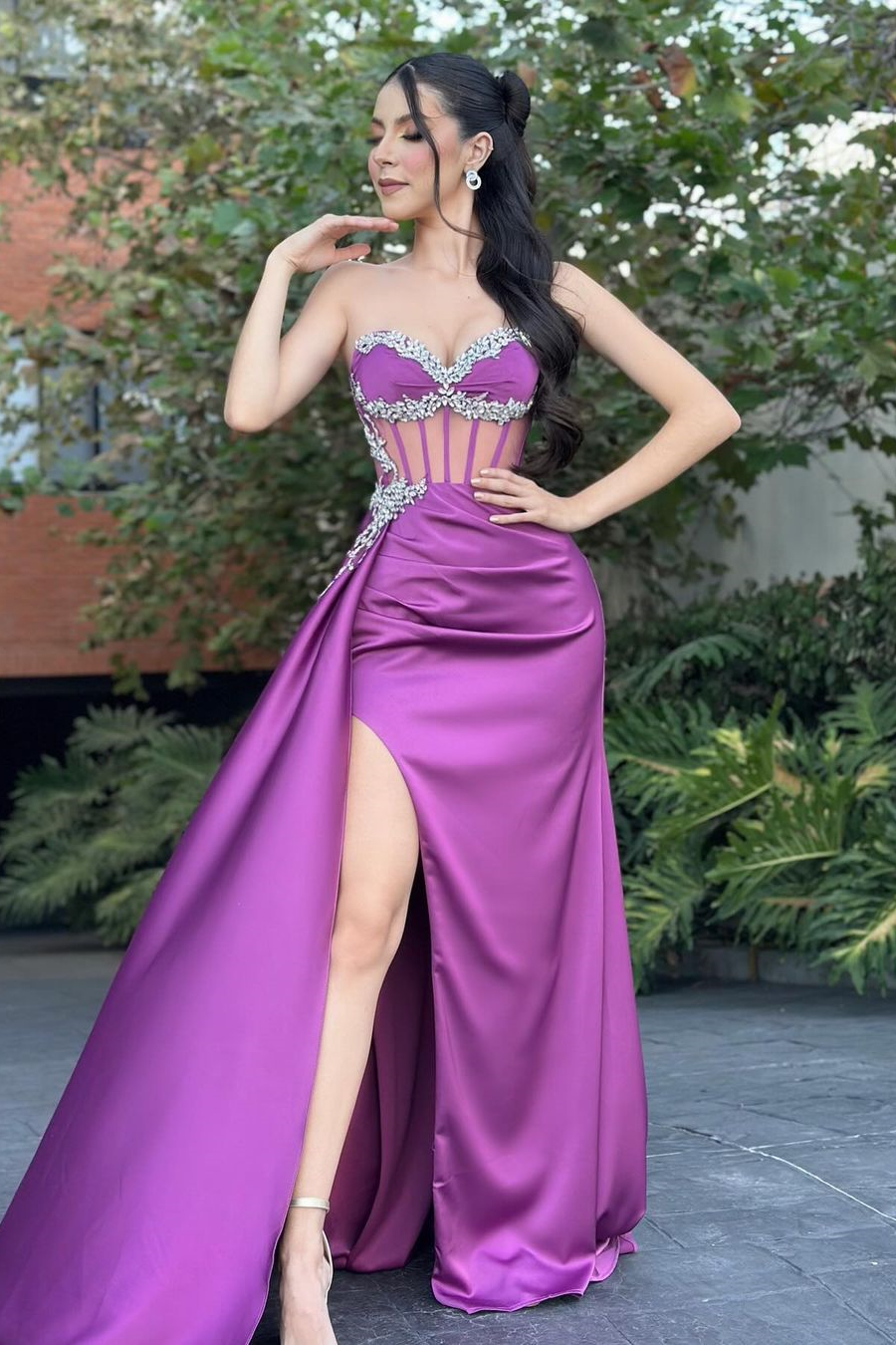 Bellasprom Purple Sweetheart Sleeveless Mermaid Prom Dress With Split Beadings Ruffles Bellasprom