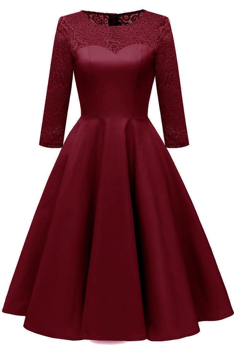 Chic Burgundy Lace Homecoming Dress With Long Sleeves - Chicaggo