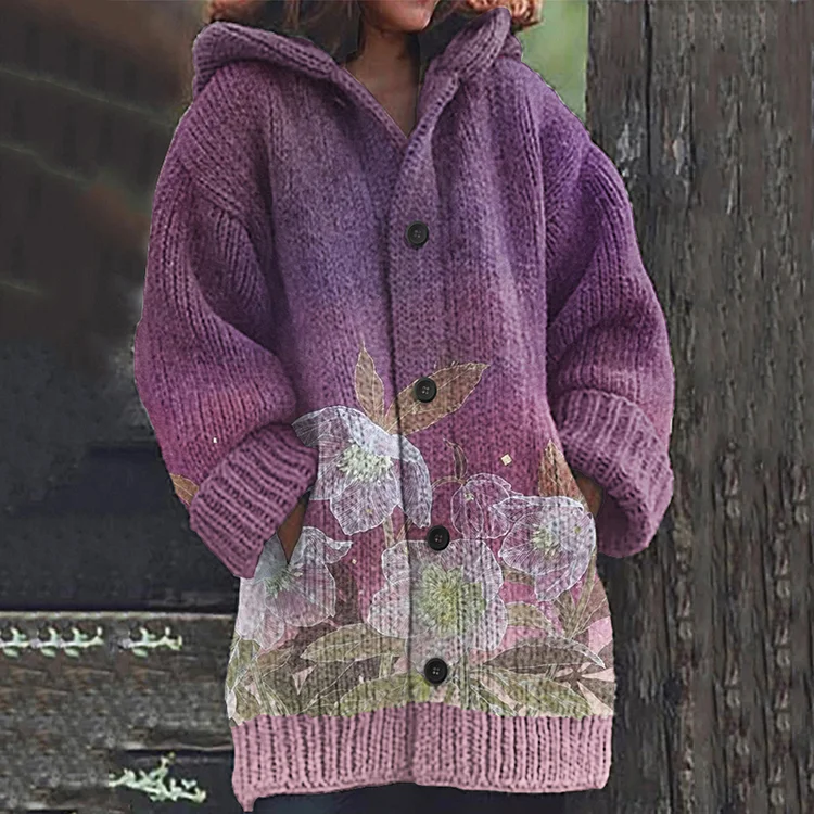 Fashion Gradient Flower Knitted Cardigan Sweater