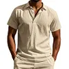Men's British-Style Vacation Linen Short-Sleeve Polo Shirt by Inlyline