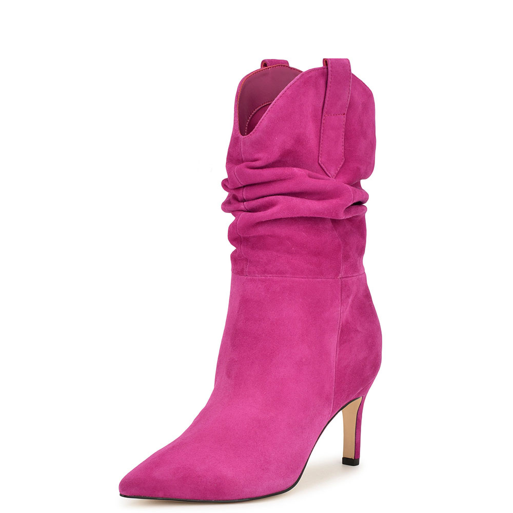 Pink Faux Suede Ruched Side Loops Ankle Boots With Stiletto Heels