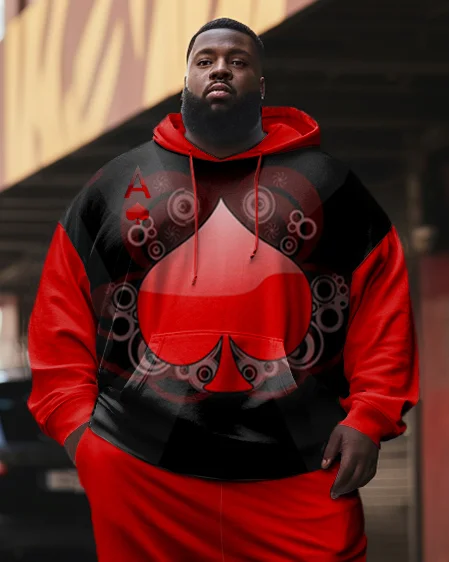 Men's Plus Size Casual Hip Hop Abstract Hearts Colorblock Hoodie Set