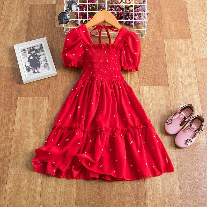 Summer Fancy Pretty Girl Dress Birthday Party Princess Dress Lace Ball Gown Elegant Colourful Dress Casual Dress Funny Size 3-8T