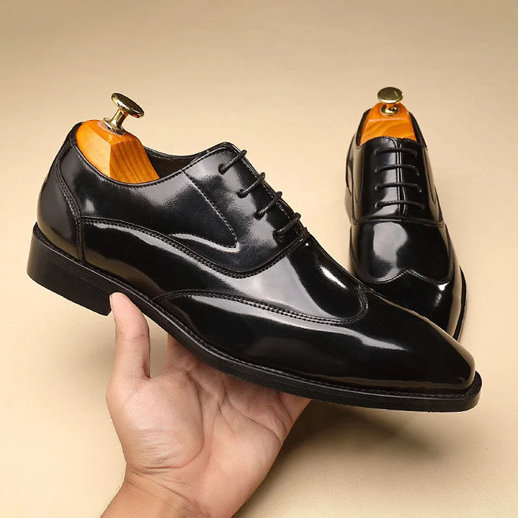 Glossy PU Leather Lace-Up Business Fomal Oxfords Shoes