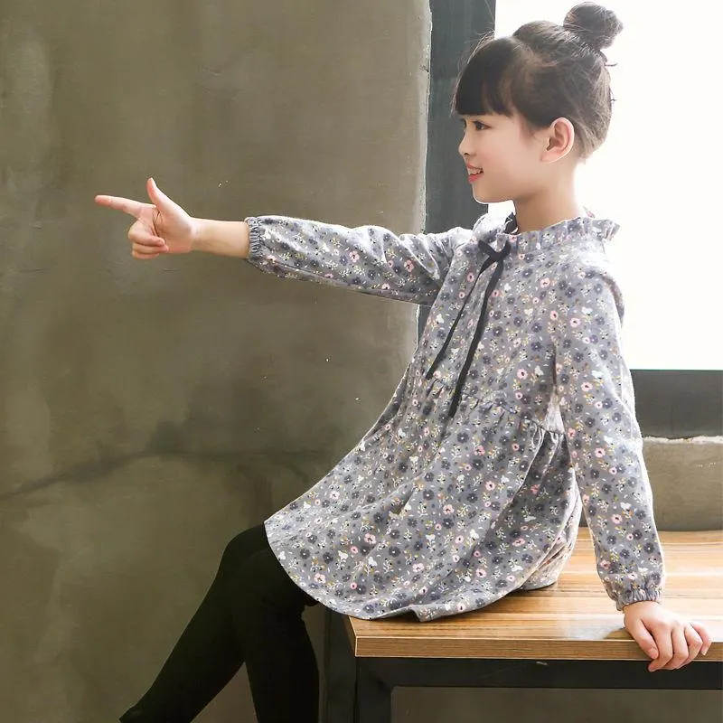 2020 Spring Autumn Girl Dress Cotton Long Sleeve Children's Dress Floral Kids Dresses for Girls Fashion Girls Princess Clothing