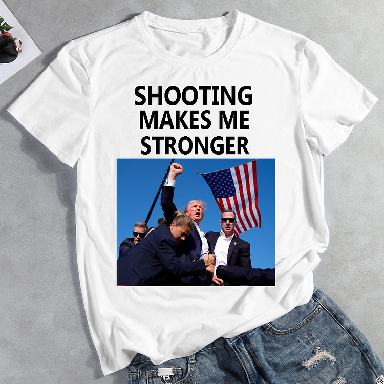 SHOOTING MAKES ME STRONGER Print T-Shirt Tees Short Sleeve Crew Neck Tee-Annaletters