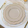10 Pack | 11" Taupe Hard Plastic Baroque Dinner Plates with Gold Rim, Heavy Duty Disposable Dinnerware