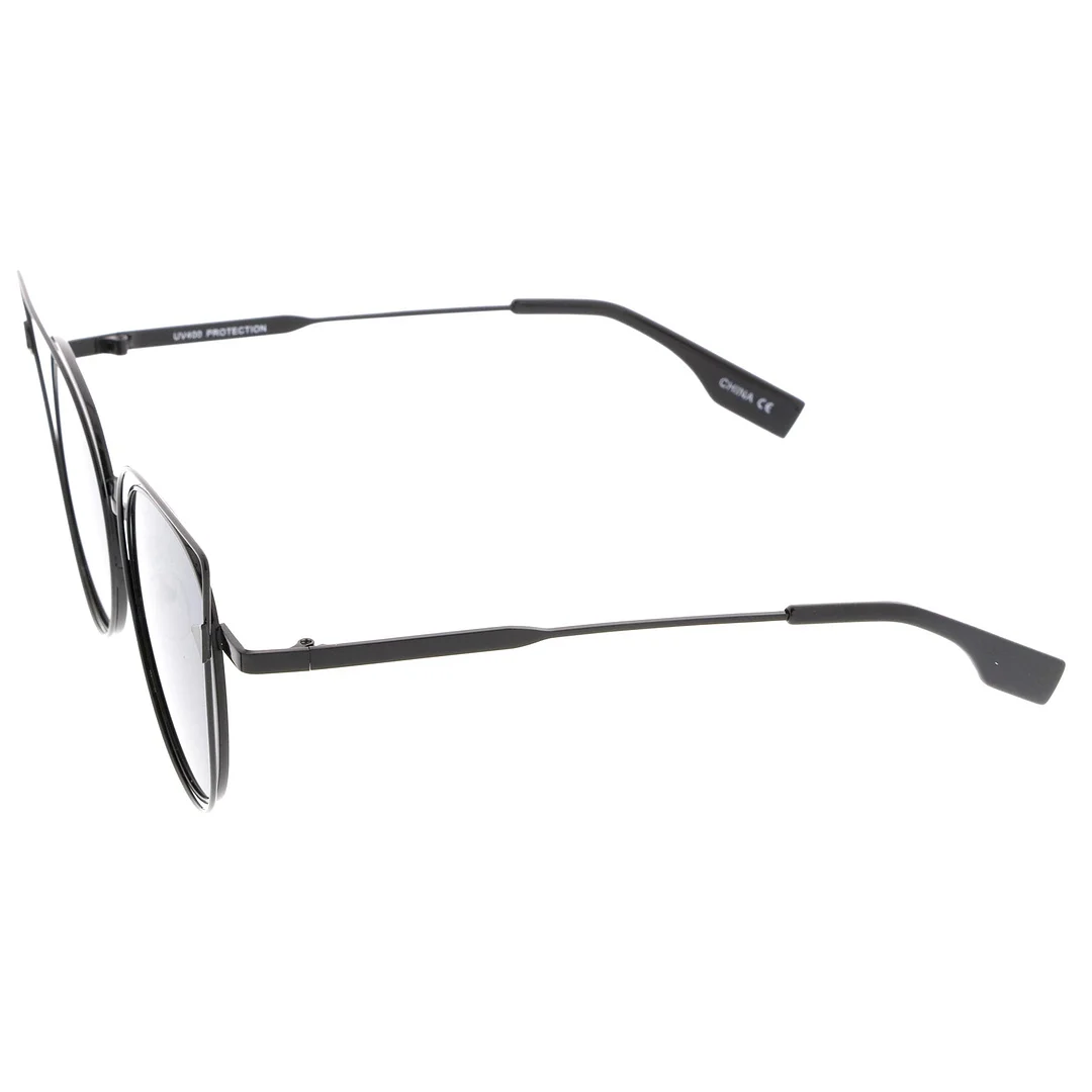 Oversize Metal Cutout Frame Arrow Accent Flat Lens Cat Eye glasses 57mm