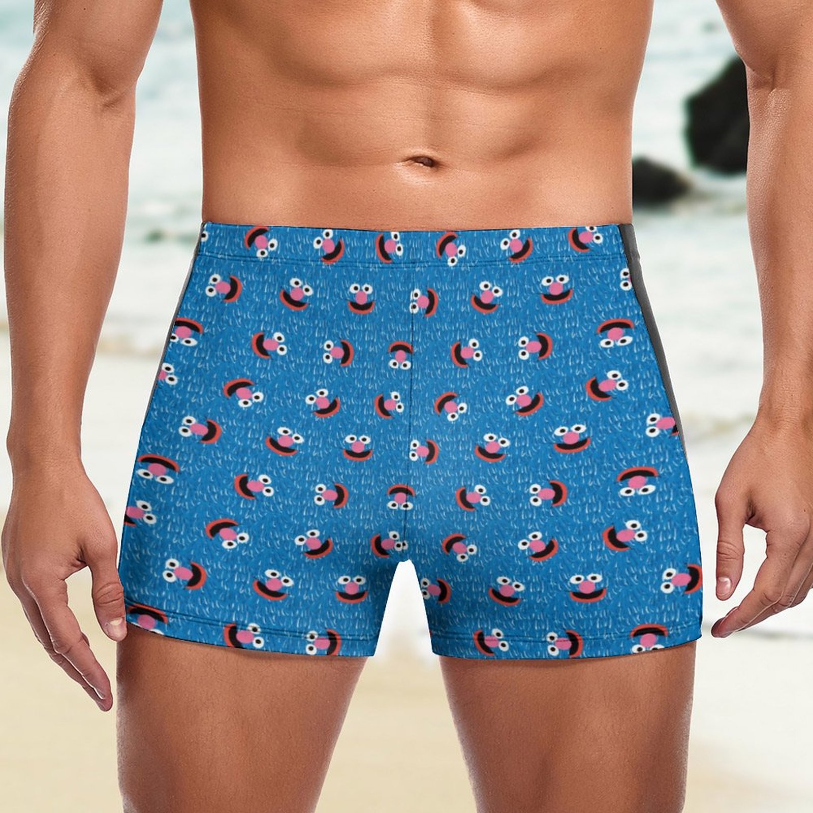 SFNEEWHO Grover Furry Face Swim Brief Square Leg Mens Board Shorts ...