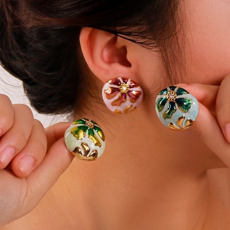 1 Pair IG Style Minimalist Classic Style Flower Epoxy 304 Stainless Steel 18K Gold Plated Ear Studs