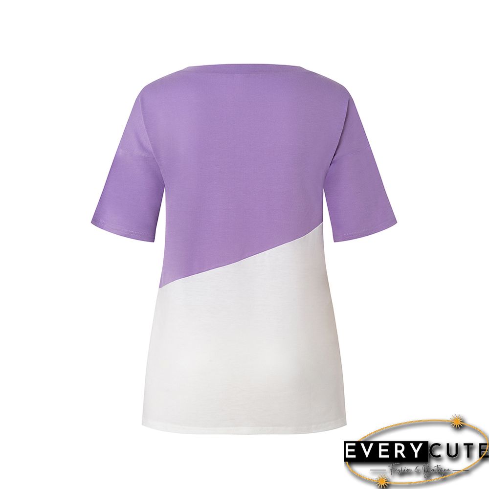 Light Purple Color White Loose Style Casual Tops