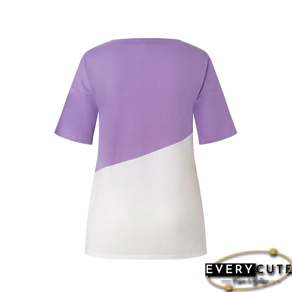 Light Purple Color White Loose Style Casual Tops