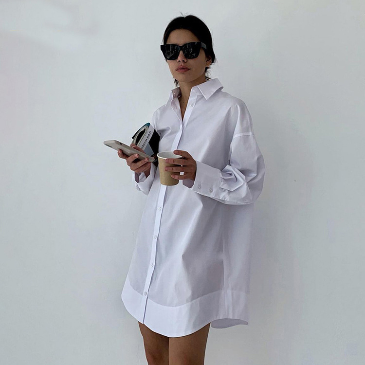 Ootddress White Loose Fashion Shirts For Women See-Through Patchwork Cardigan Coat Lapel Slim Long Sleeve Oversized Blouse Shirt