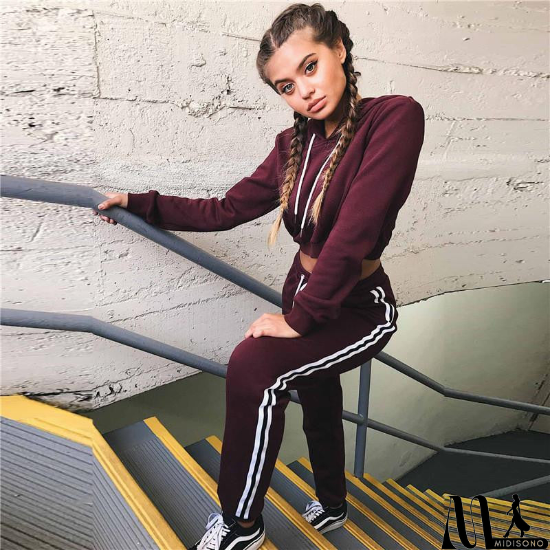 MidiSono - Fashion Hooded Solid Color Two Pieces Set