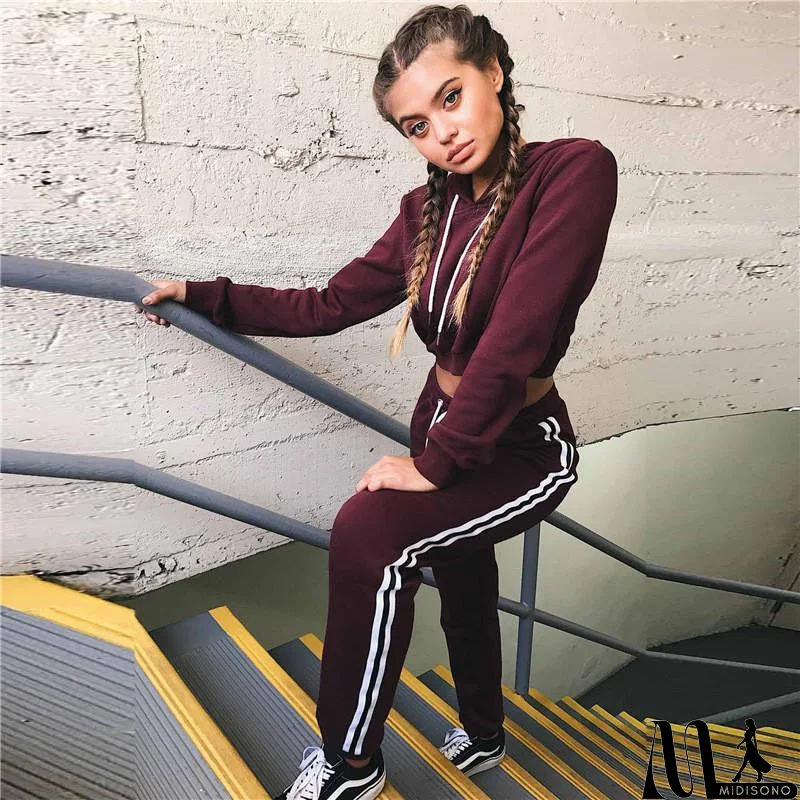 MidiSono - Fashion Hooded Solid Color Two Pieces Set