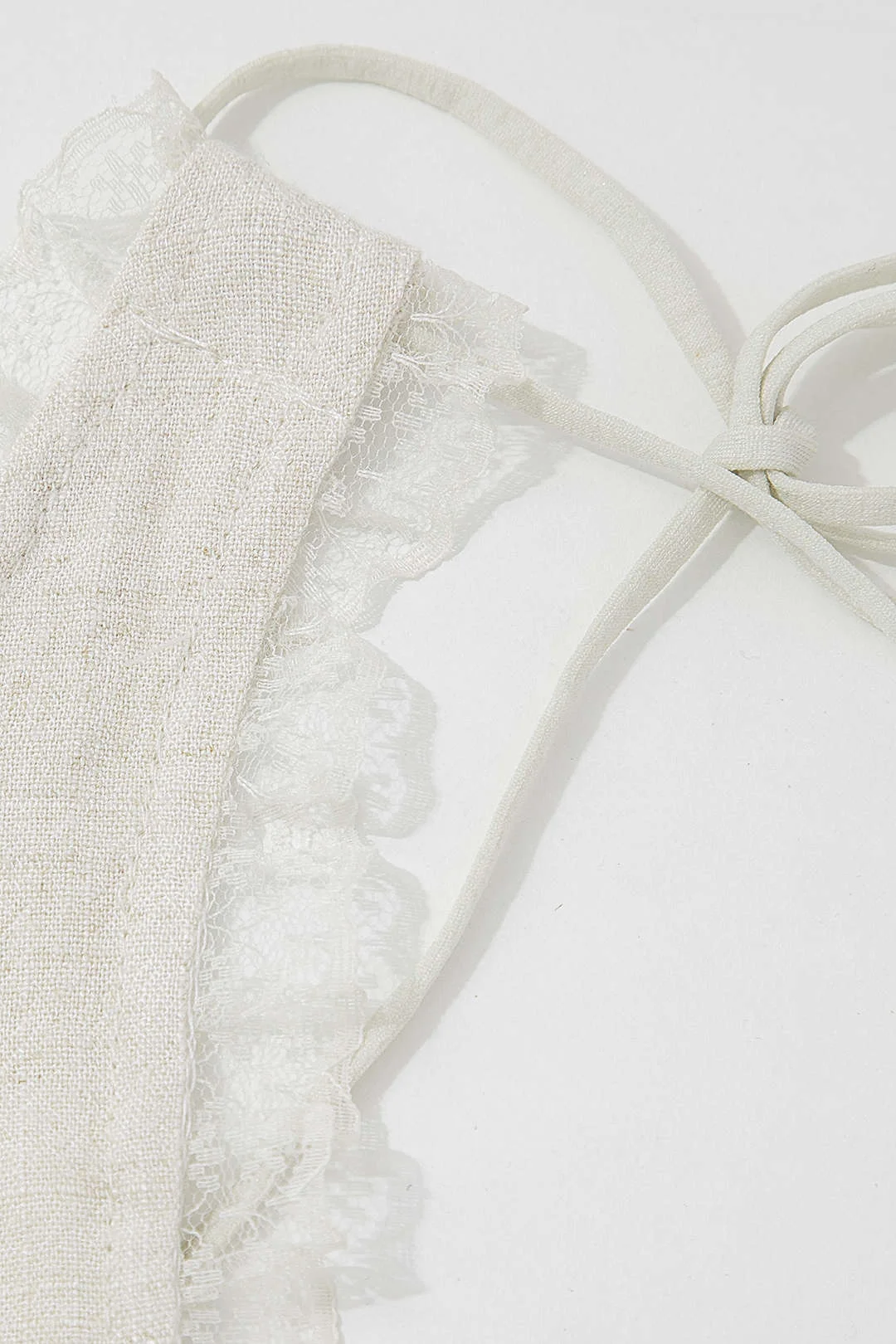 Brownm lace trim tank top with tie front