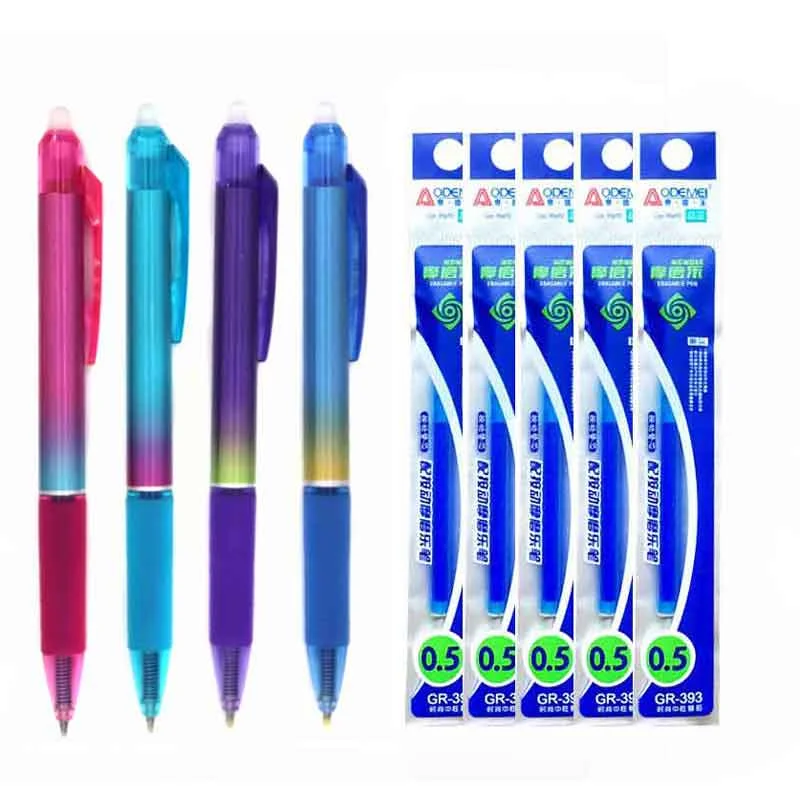 9pcs/set 0.5mm Erasable Pen Refill blue ink Rod Erasable Pen Washable handle Ballpoint pen for School Office Supplies Stationery