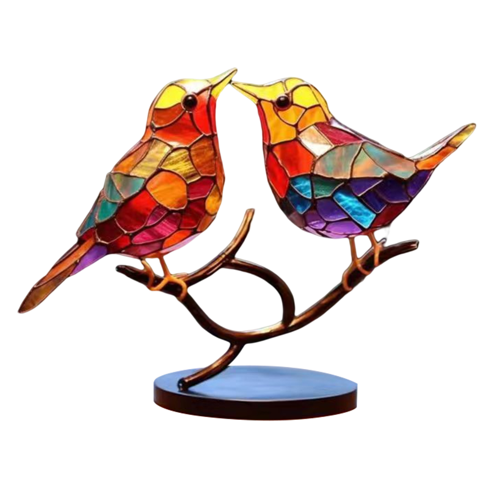 Acrylic Birds on Branch Statue Art Craft Stained Birds Ornament Home Decor (B)