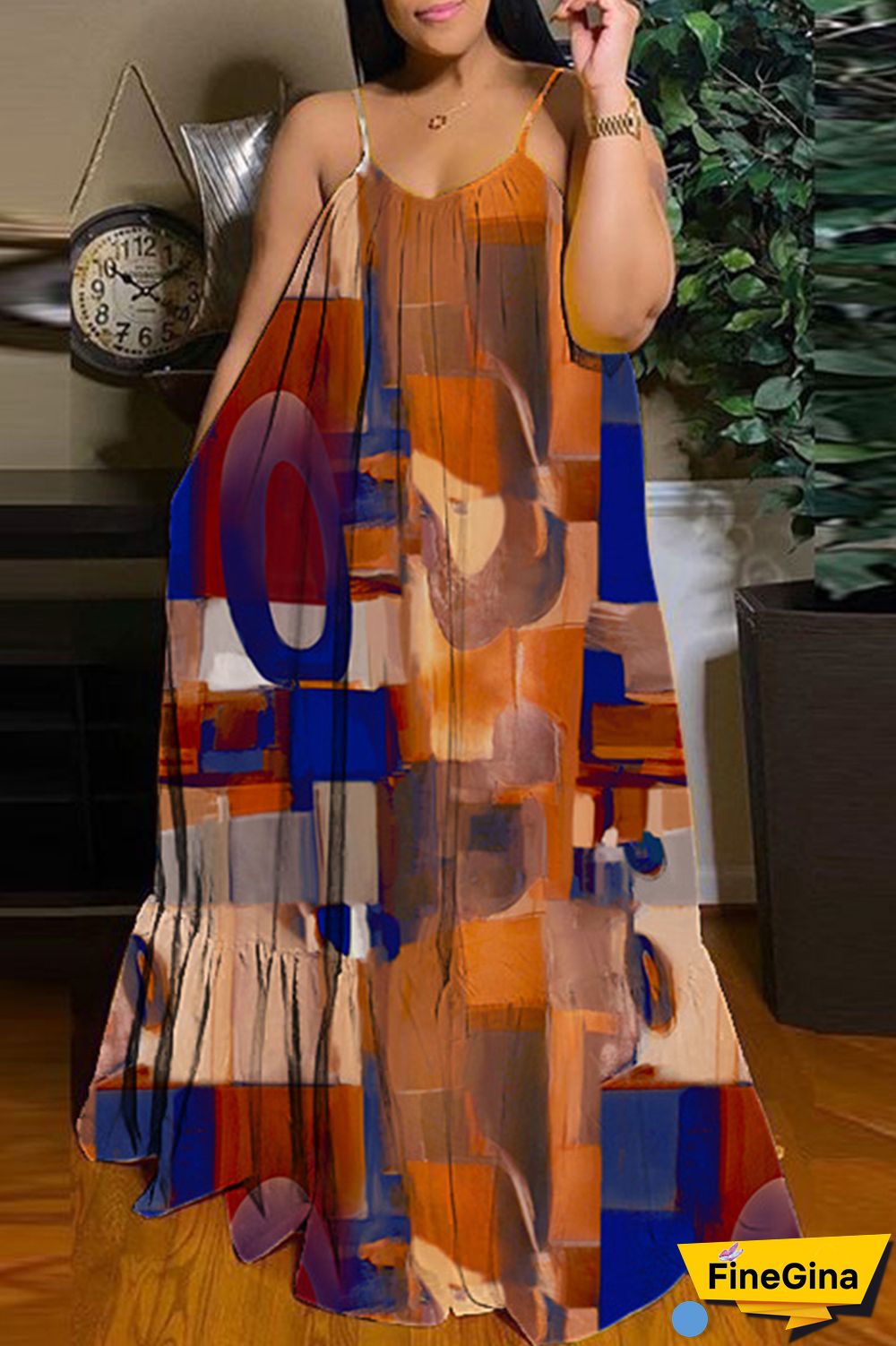 Purple Sexy Casual Print Backless Spaghetti Strap Long Dress Dresses