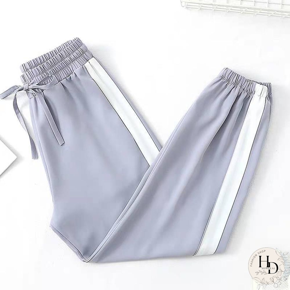 Womens Sport Pants-Spring Side Stripes-Casual Loose Chiffon-Elastic Waist Lantern