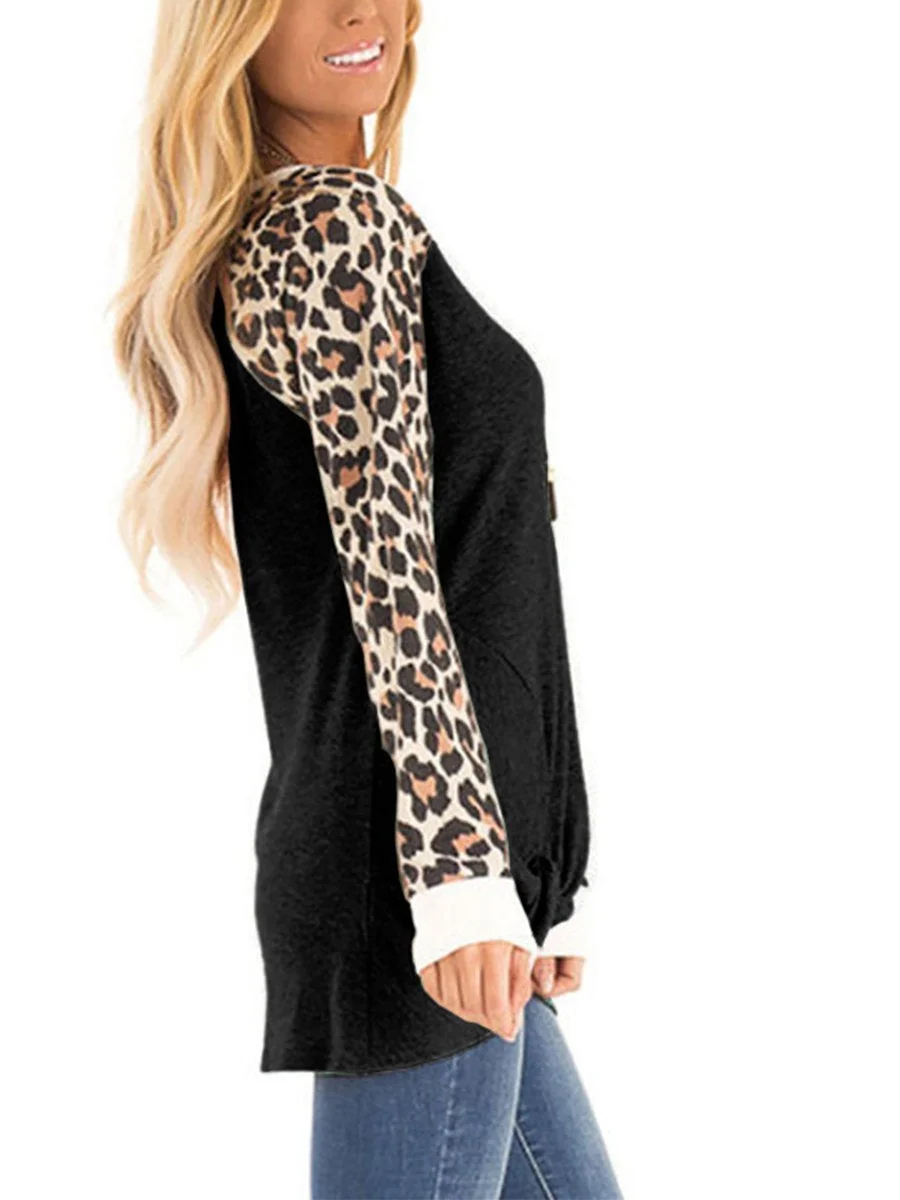 Casual T-shirt With Leopard Printing Long Sleeve
