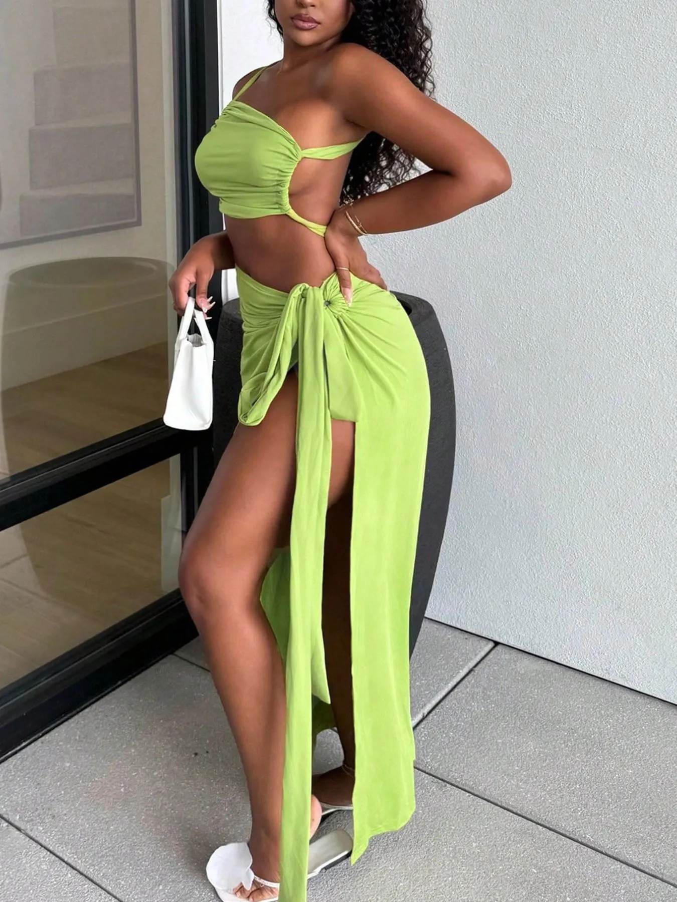 Women's Summer Vacation Set, Sexy Halter Top & High Slit Bodycon Skirt, Ladies' Fashion, Chic Style Fit Womenswear, 2-Piece Ensemble Fitted Clothes Women's Summer Vacation Set, Sexy Halter Top & High Slit Bodycon Skirt, Ladies' Fashion, Chic Style Fit Womenswear, 2-Piece Ensemble Fitted Clothes