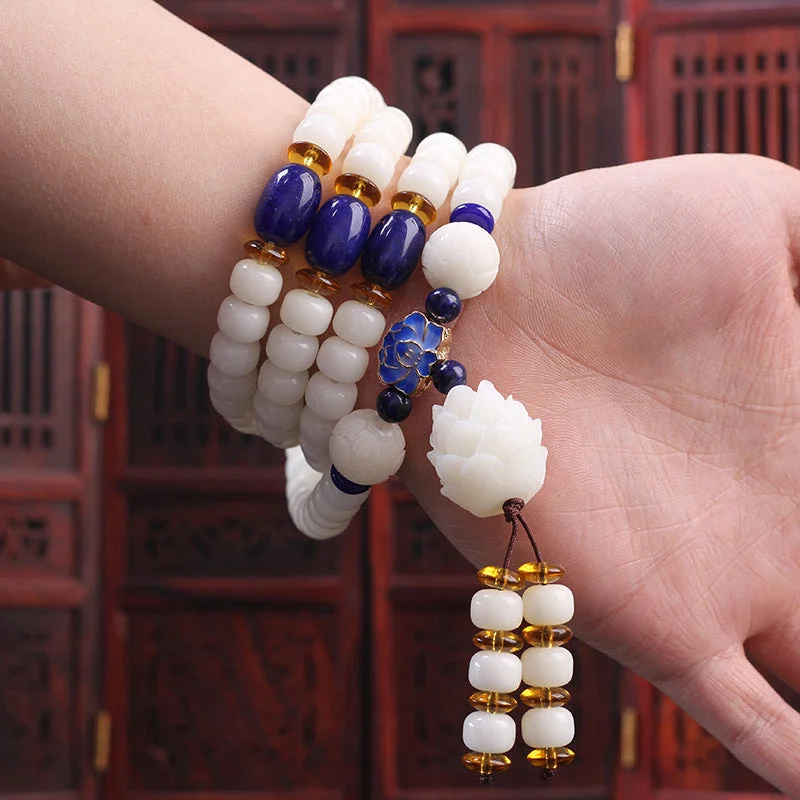 White Bodhi Seed Mala 108 Beads Luck Bracelet Necklace