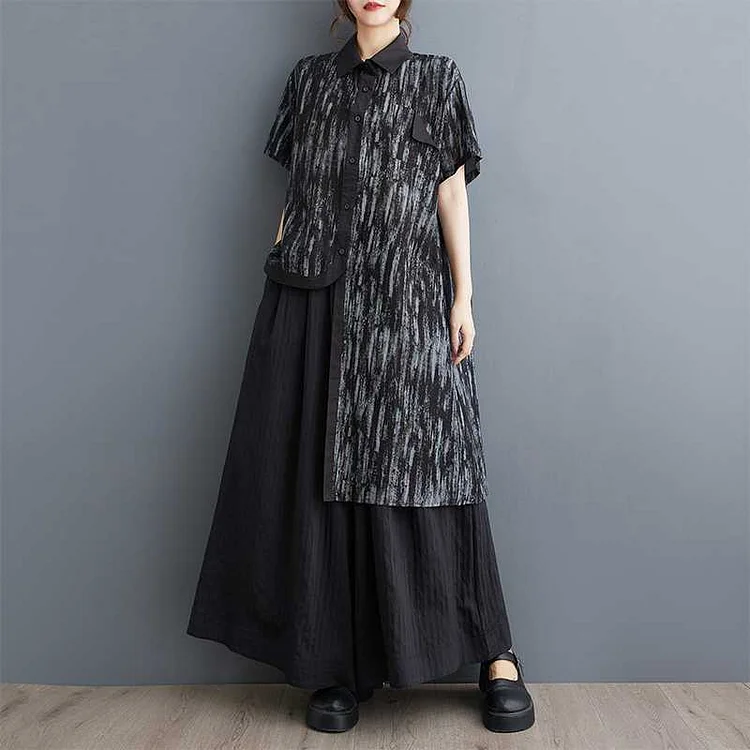 Loose Irregular Print Short Sleeve Shirt