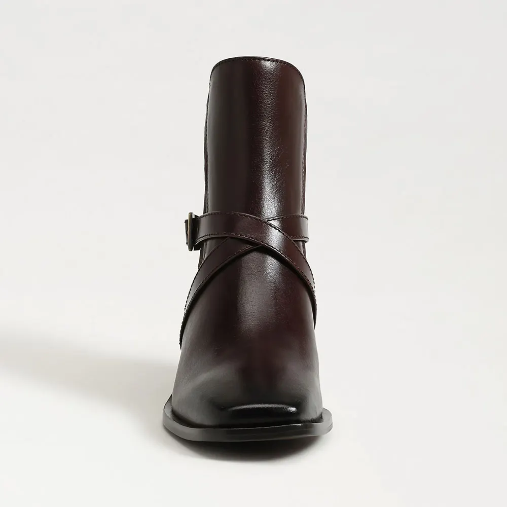 Brown Faux Leather Square Toe Buckle Pull On Booties for Women