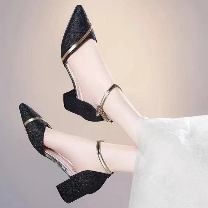 Breakj Breakj The Spring Of 2025, The Clasp-Butled Sandals Women's Korean Version Of The Coarse Heel High Heel High-Heeled Shoes In The Daily Female Design Trend