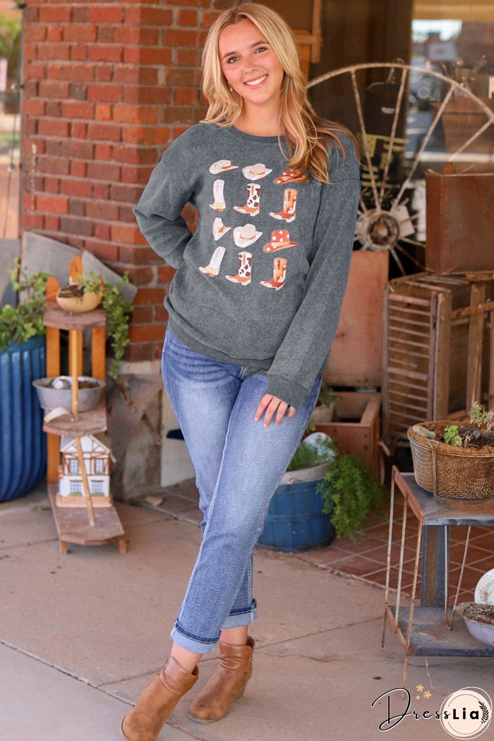 Boots Cowboyhat Graphic Corded Sweatshirt