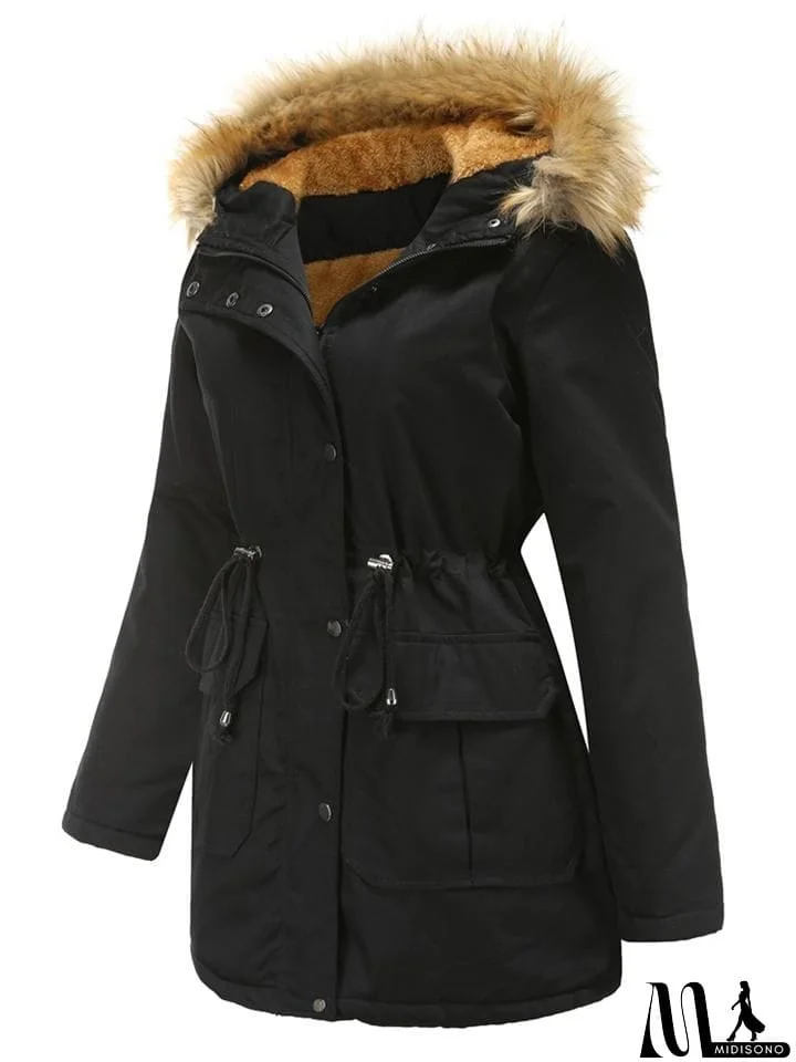 MidiSono - Women's Casual Hooded Thermal Cotton Coats