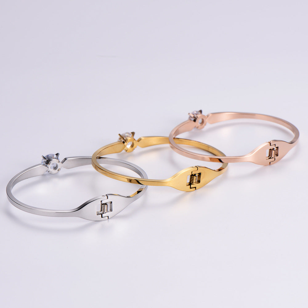 Women Minimalist Metal Diamond Crown Stainless Steel Bangles