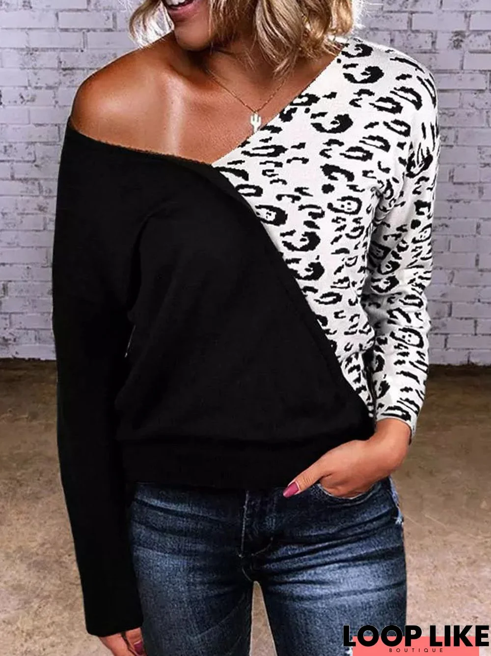 Casual Off Shoulder Cold Shoulder Loosen Long Sleeve Top