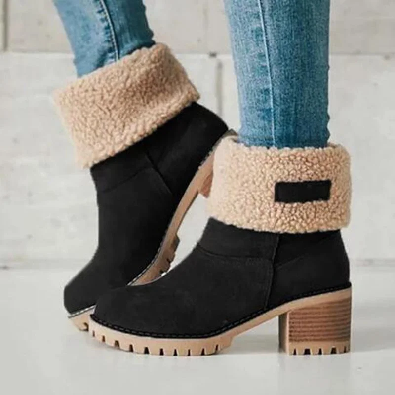 Women's Chunky Heel Round Toe Snow Boots