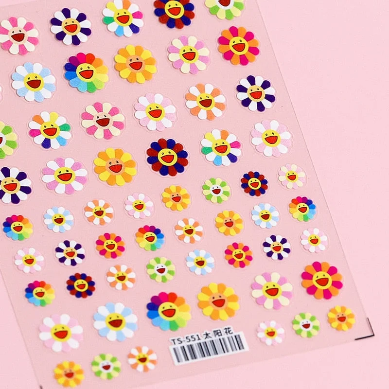 1 Sheet 5D High Quality Ultra-Thin Adhesive Smiley Nail Art Stickers Spring and Summer Cute Smile DIY Manicure Decal Decoration-Nail Inspo