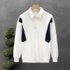 New Men's Patchwork High-end Lapel Long-sleeved Polo Shirt
