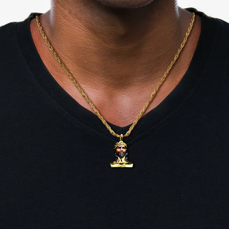 Enamel Jesus 18k Gold Plated Pendant Necklace Jewelry-VESSFUL
