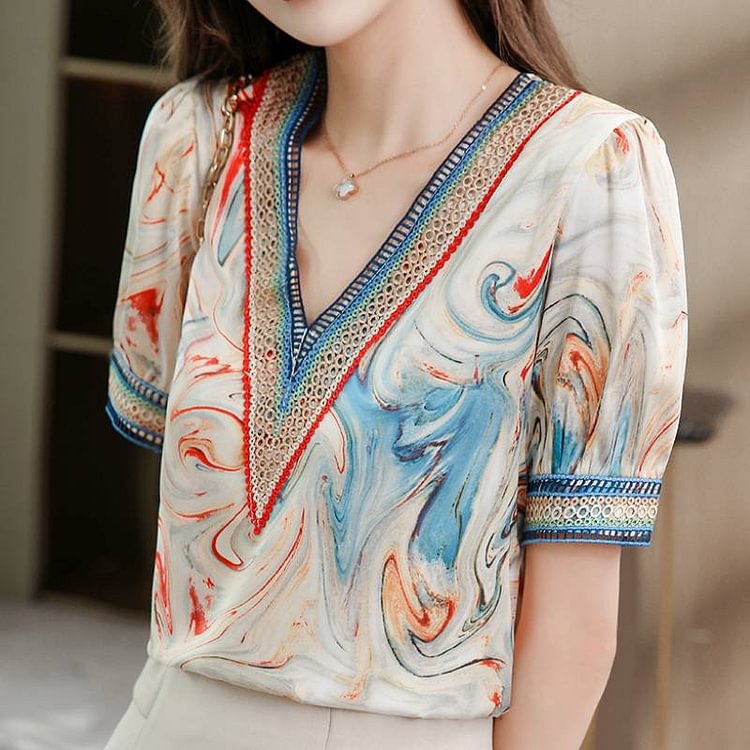 Short Sleeve Chiffon Sweet Shirts & Tops QueenFunky