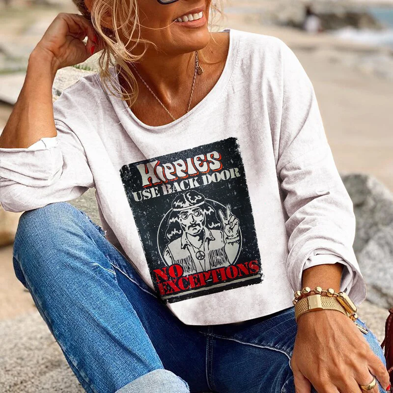 Hippies Use Back Door Print Casual Long Sleeve Tee