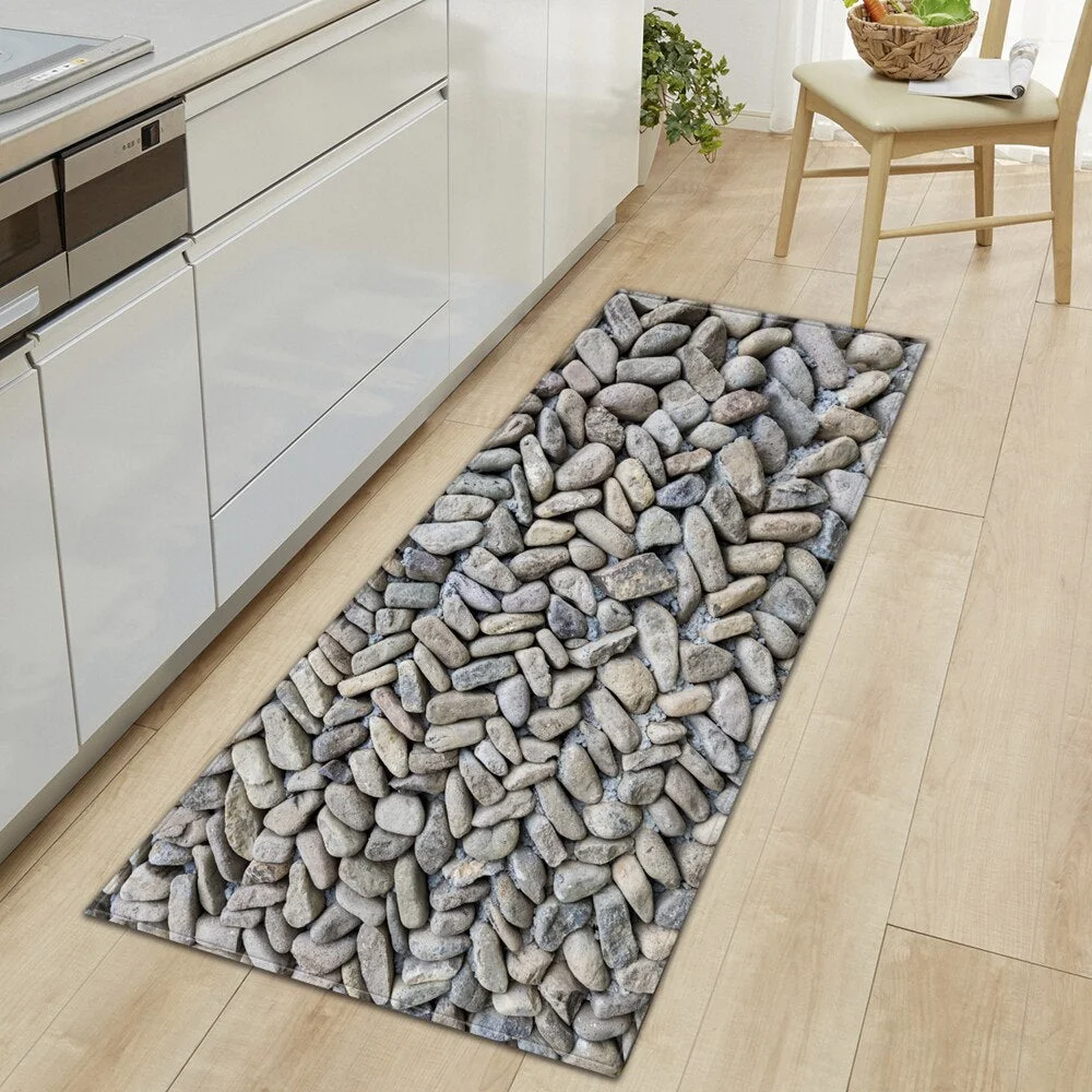 Kitchen Mat Entrance Doormat Cobblestone Pattern Home Bedroom Bedside Floor Decoration Carpet Bath Balcony Hallway Anti-Slip Rug