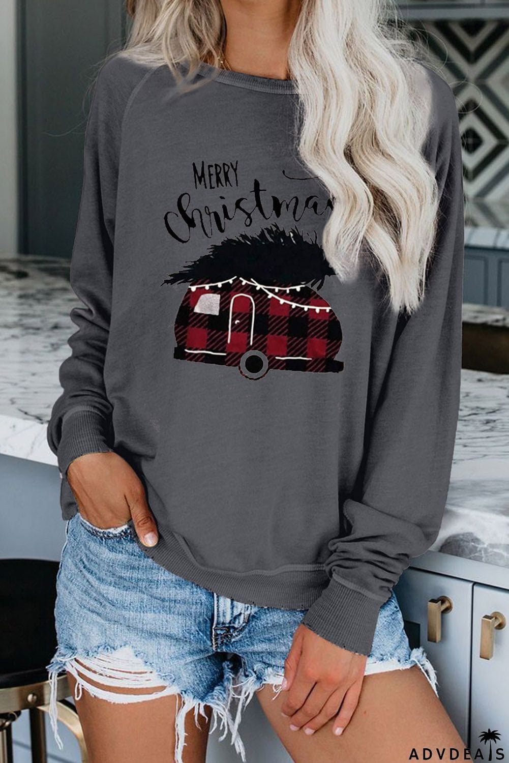 Crew Neck Santa Claus Print Sweatshirt