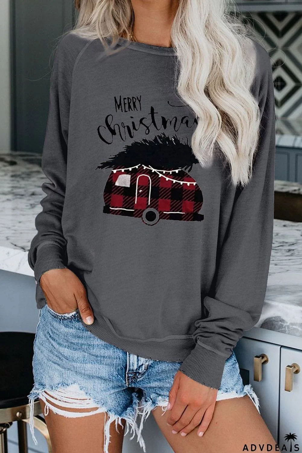 Crew Neck Santa Claus Print Sweatshirt