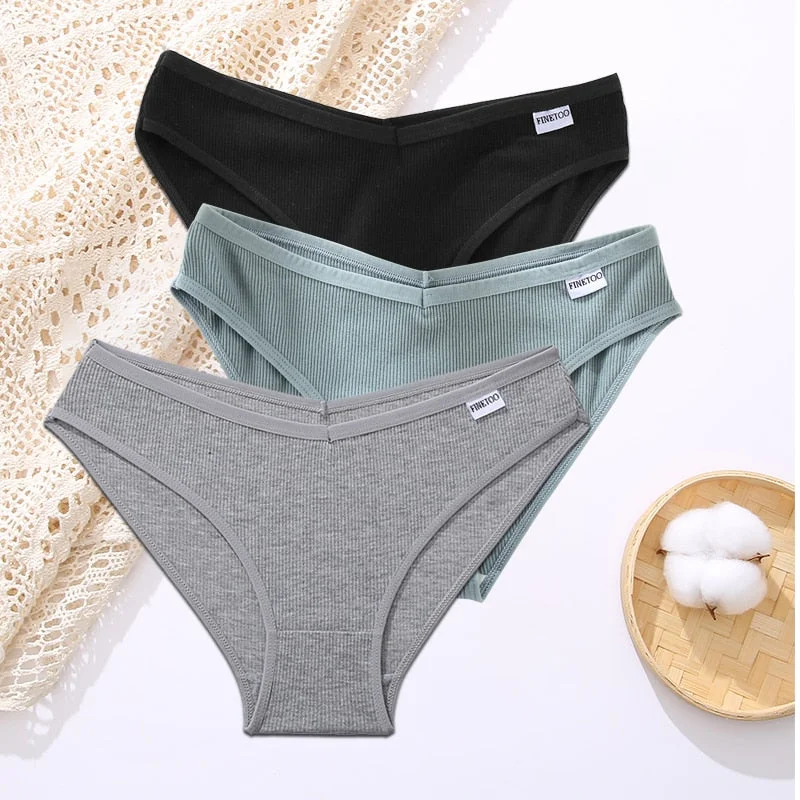 FINETOO 3PCS/Set Lingerie Sexy Women Cotton Panties Underwear Female Underpants 8 Solid Color Soft Woman Briefs Intimates M-XL