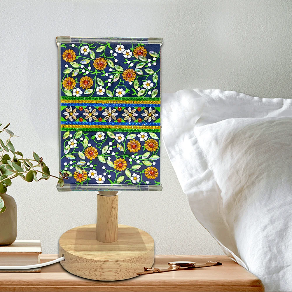 5D DIY Literary Flower Special Shaped Crystal Drawing Kit Bedside Night Light USB Charge