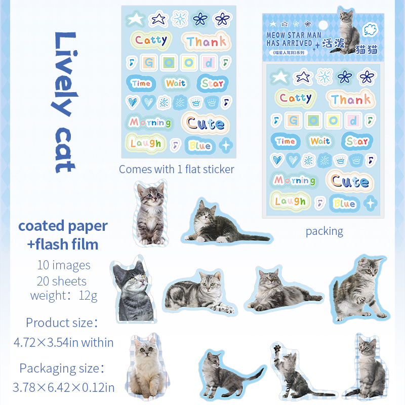 Journalsay 20Pcs/set Cat Arrival Series Kawaii Cartoon Letter Cats Sticker 