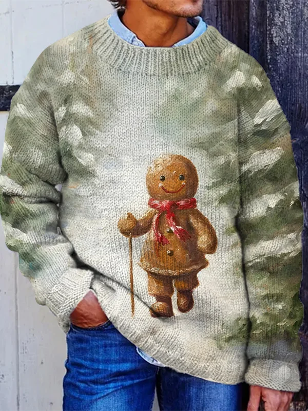 Men's Gingerbread Forest Snowshoe Hike Print Knit Sweatshirt