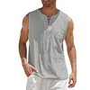 Gioiacombo&trade; Canotta in lino senza maniche con collo alto e coulisse per uomo